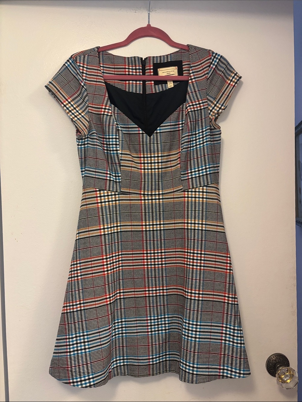 Moulinette Soeurs Multicolor Plaid Cap-Sleeve Mini Dress a line 50s vibe retro